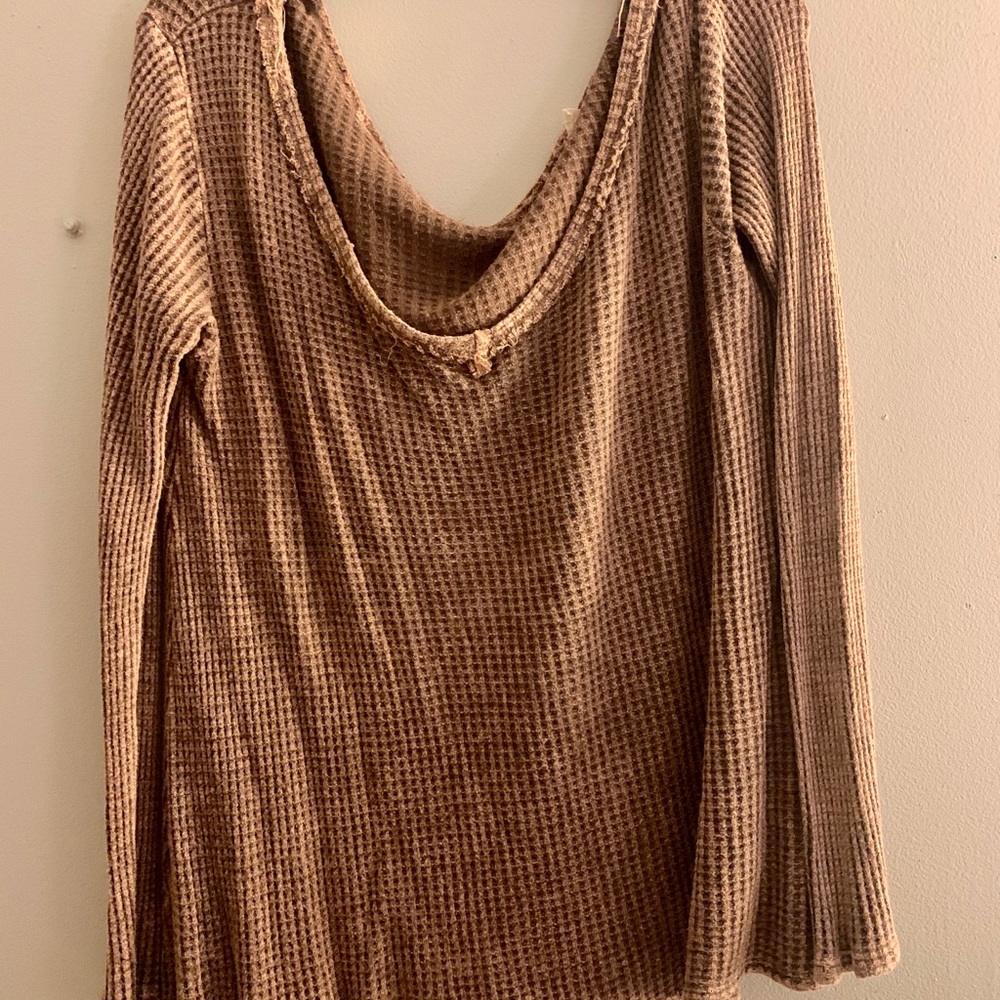 Abree - Tan waffled long sleeve blouse